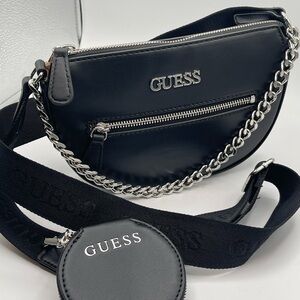GUESS Black Crossbody with Silver Chain & Attached Coin Purse - new - 16